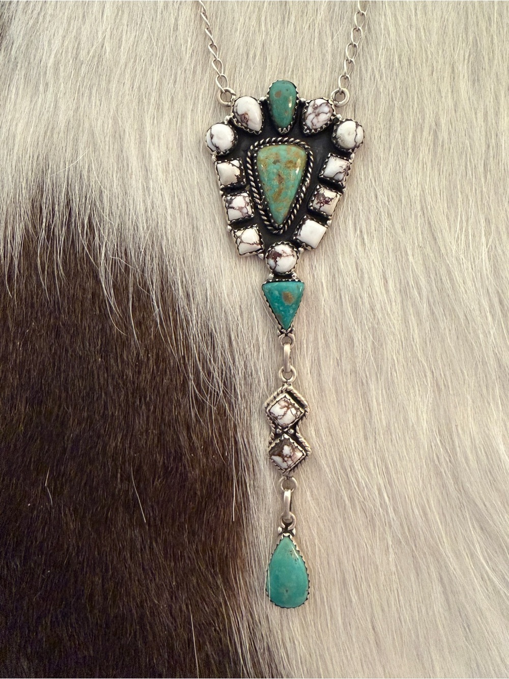 ❤️Lariat-style 24”L ADJ Wild Horse Jasper and Kingman Turquoise 925 Necklace 17G - Picture 7 of 11